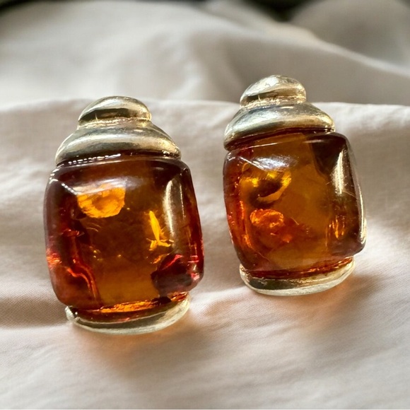 Valeria Poland Cognac Amber Sterling Silver Earrings - Picture 1 of 7